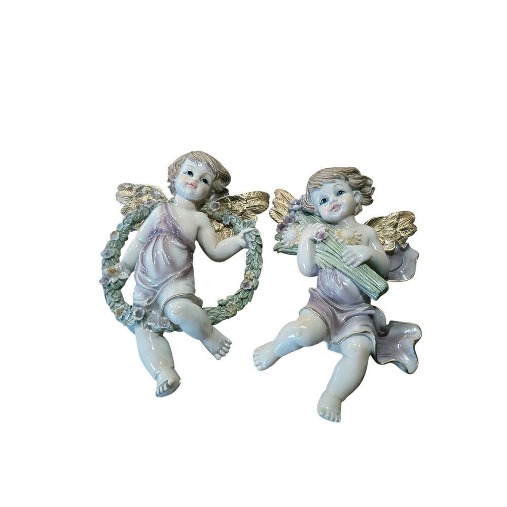 Touch of Class Vintage Angel Cherub Wall Plaques Set - 10" Pastel & Gold